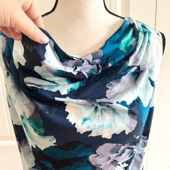 Calvin Klein Teal Floral Cowl Neck Sleeveless Blouse Top M Medium Workwear Blue - Picture 11 of 15